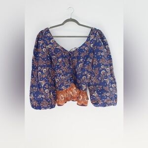 NWOT House of Harlow Floral Renaissance Puff Sleeve Lace Up Corset Top